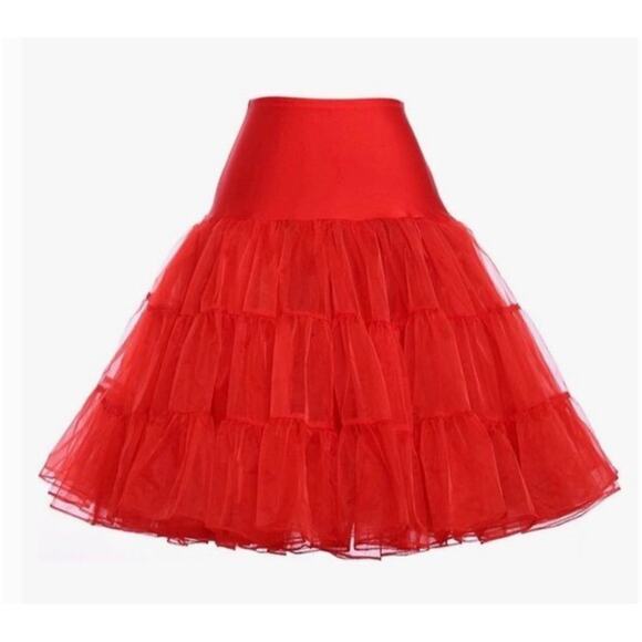 Grace Karin Women’s XL NWT Red Petticoat Crinoline Tutu Underskirt Tea Length - Picture 2 of 12